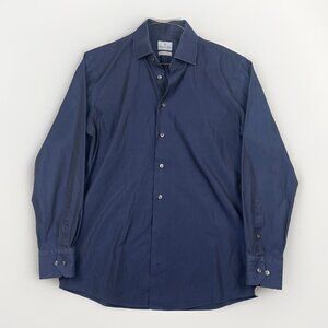 Emanuel Berg Dress Shirt Men's 15.5/39 Modern Fit Button Up Reflective Dark Blue